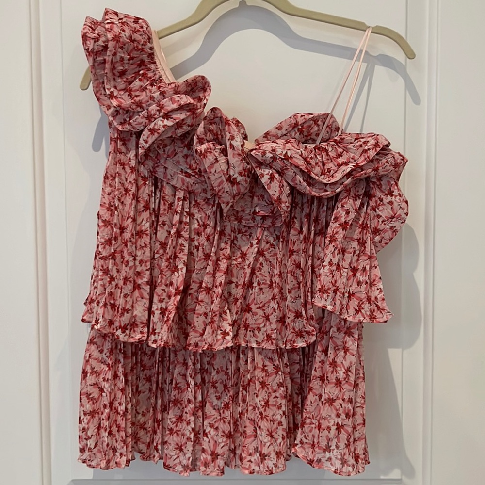 Amur Portia Pleat Ruffle One-Shoulder Top